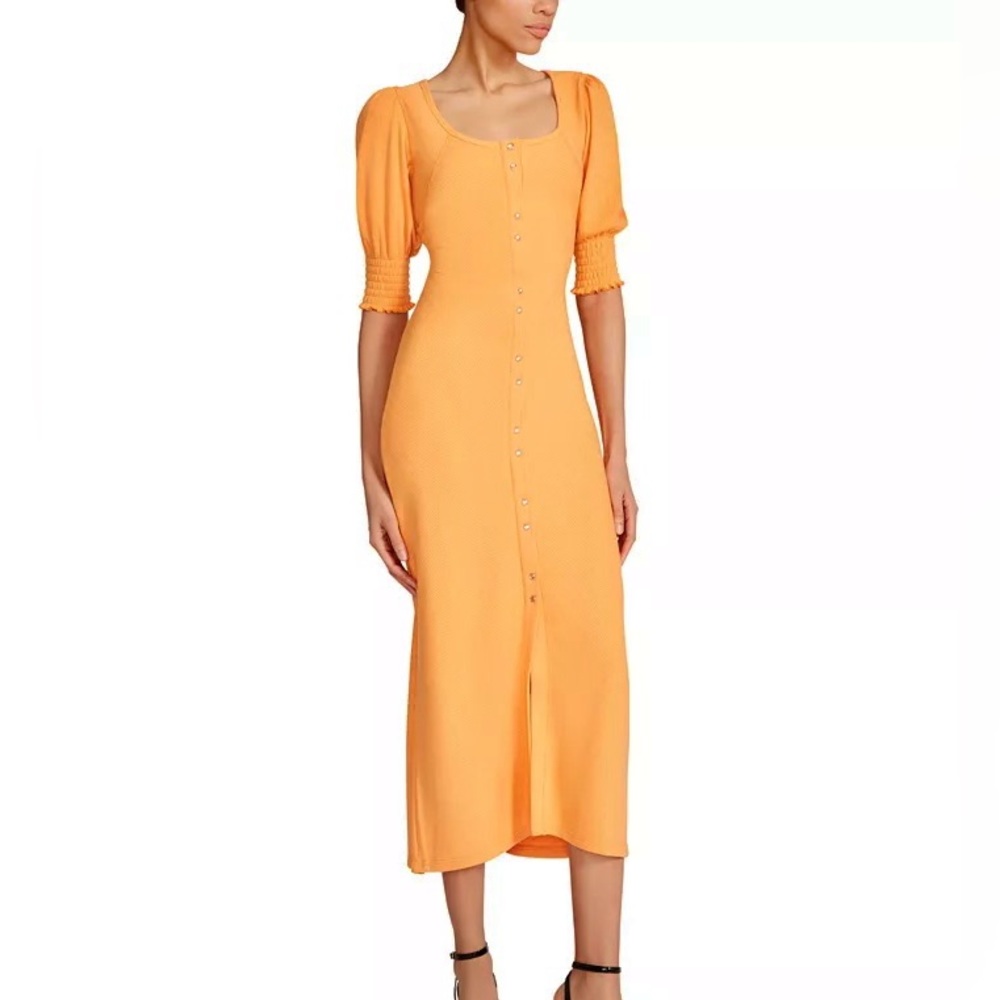 BETSY JOHNSON ELBOW SLEEVE MIDI DRESS